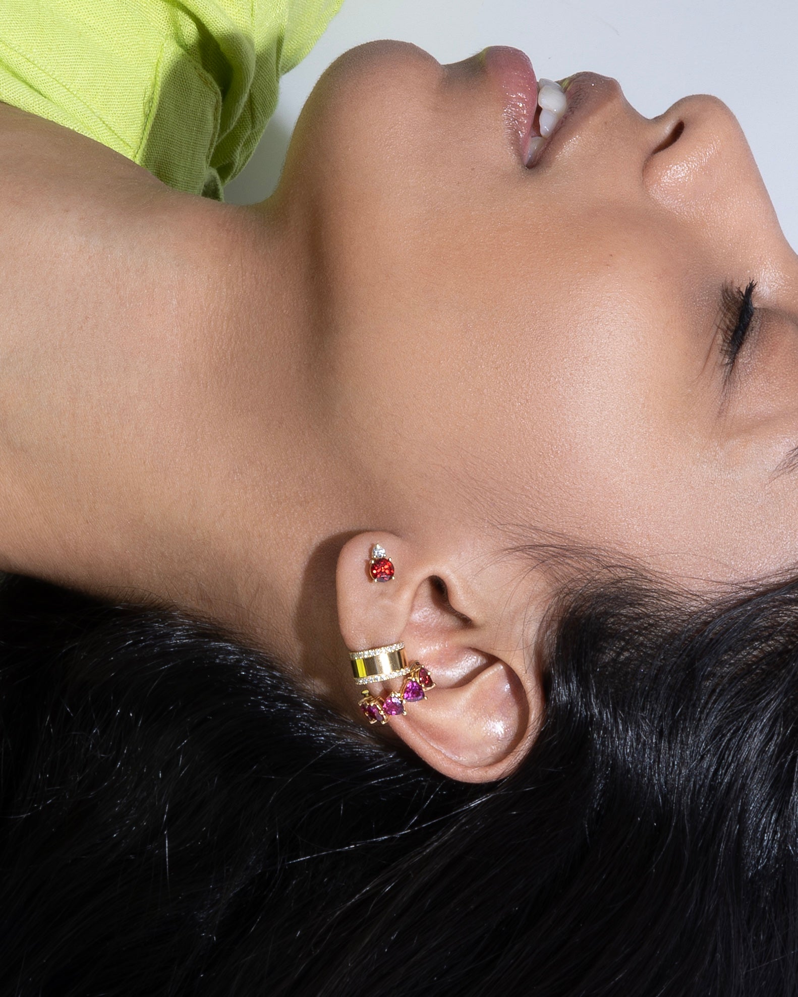 Juliette Kor Jewelry Serpenta ear cuff with rhodolite garnets