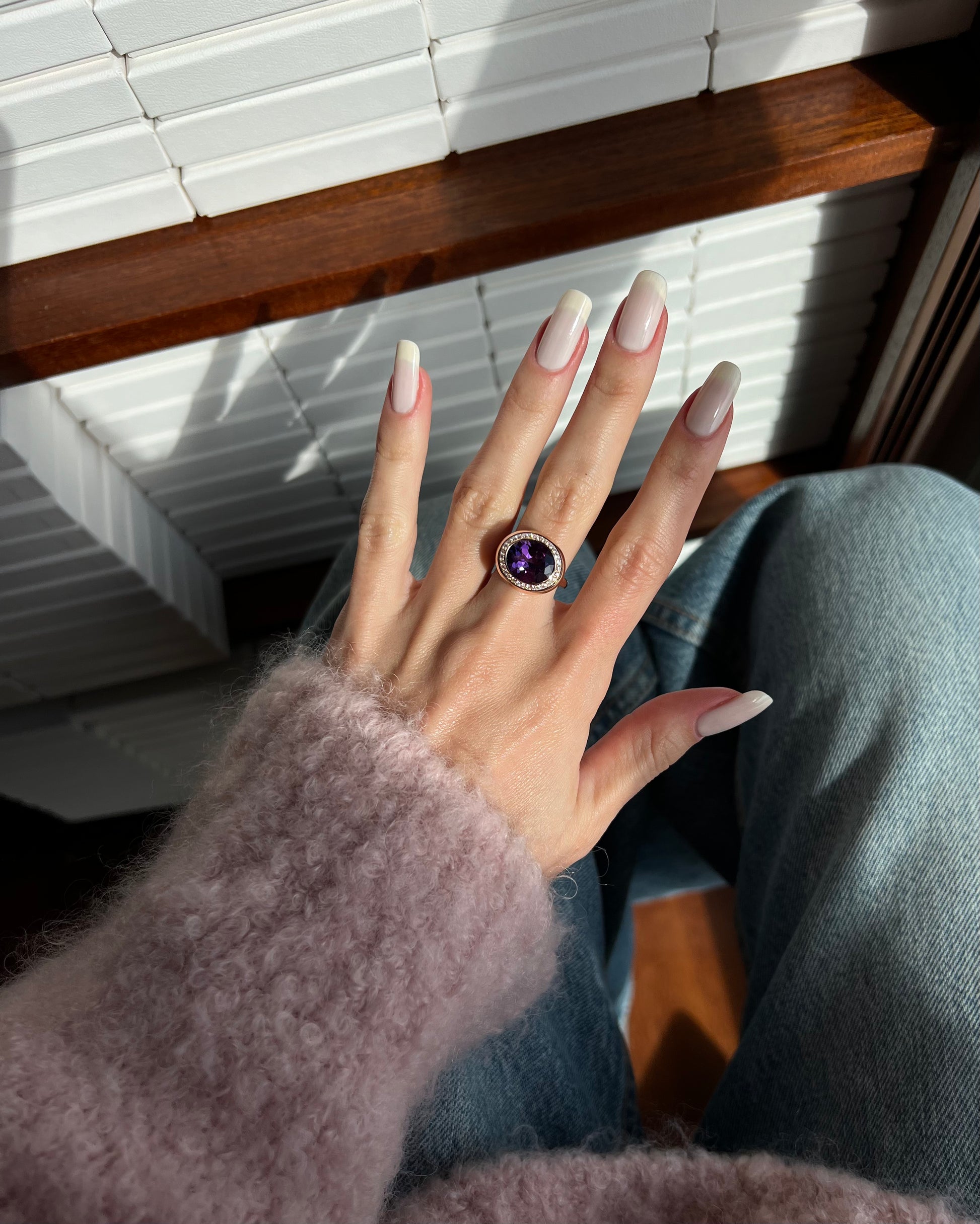 Juliette Kor jewelry Cosmos ring with amethyst and diamond pavé