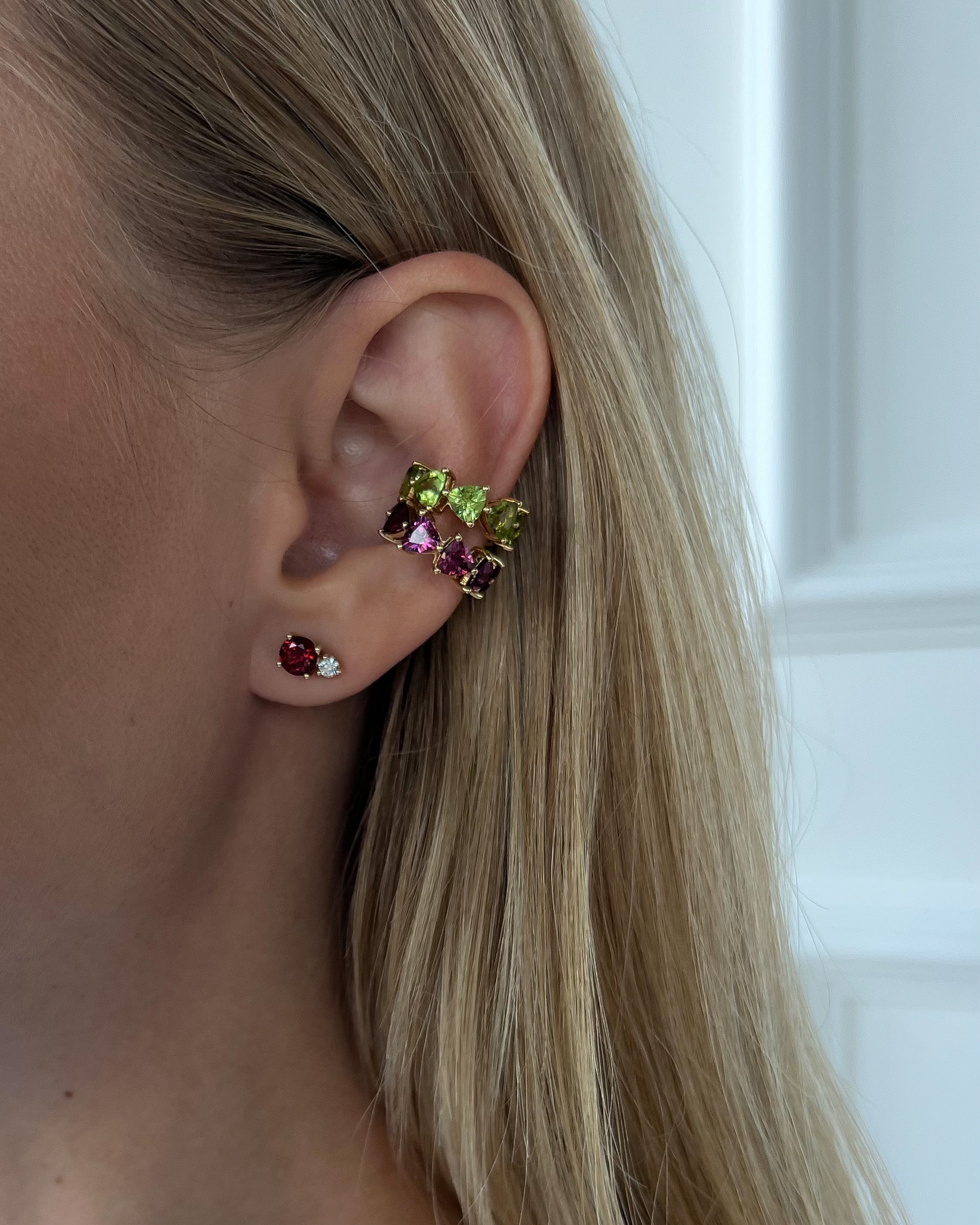 Juliette Kor Jewelry Fay stud earrings with red garnet and diamonds